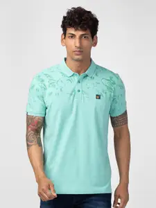 SPYKAR Men Floral Printed Polo Collar Cotton T-shirt