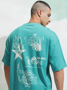 HIGHLANDER Men Graphic Printed Round Neck Drop-Shoulder Oversized T-shirt