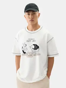 The Souled Store Men Graphic Printed Round Neck Cotton Oversized T-Shirt