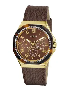 GUESS Women Embellished Dial & Leather Straps Analogue Watch GW0753L3