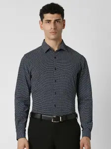 V Dot Men Spread Collar Micro Ditsy Printed Cotton Slim Fit Party Shirt