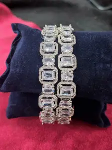 The Pari Set Of 2 Rhodium-Plated American Diamond Stone-Studded Bangles