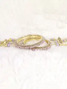 LAVAZZA Set Of 2 Cubic Zirconia Stone-Studded & Pearls Beaded Latkan Bangles