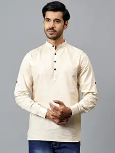 Yugnik Mandarin Collar Roll-Up Sleeves Pure Cotton Short Kurta