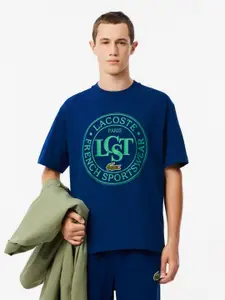 Lacoste Men Typography Printed Round Neck Cotton Oversized T-Shirt