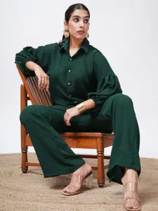 Salvia Sky Women Spread Collar Solid Party Shirt