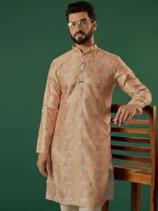 Anouk Pink Geometric Printed Mandarin Collar Sequinned Straight Kurta