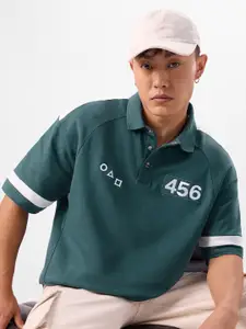 The Souled Store Men Typography Printed Polo Collar Cotton Oversized T-Shirt