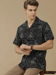Aldeno Men Comfort Cuban Collar Abstract Printed Cotton Casual Shirt