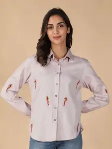SPARROW Women Relaxed Cutaway Collar Abstract Printed Linen Relaxed Fit Casual Shirt