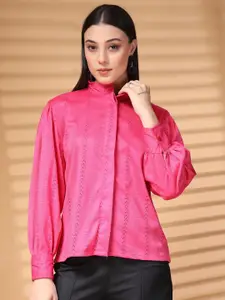 plusS Women Band Collar Textured Casual Shirt