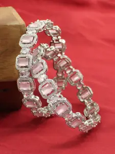 The Pari Set Of 2 Rhodium Plated American Diamond Stone-Studded Bangles