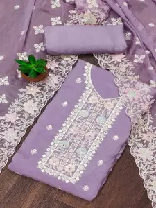 Peachmode Thread Work Organza Unstitched Dress Material