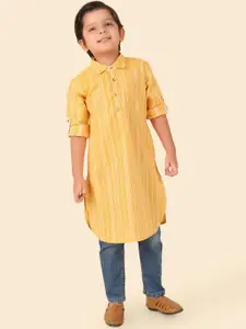 Fabindia Boys Striped Roll-Up Sleeves Cotton Pathani Kurta