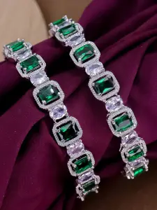 The Pari Set Of 2 Rhodium-Plated American Diamond Stone-Studded Bangles