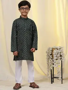Pro-Ethic STYLE DEVELOPER Boys Floral Printed Pure Cotton Straight Kurta with Pyjamas