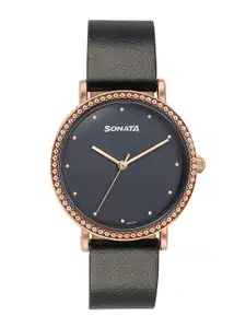 Sonata Women Embellished Dial & Stainless Steel Straps Analogue Watch 87066WL01