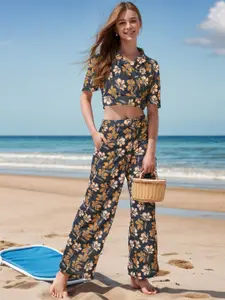 Ziva Fashion Floral Printed V-Neck Top With Trousers