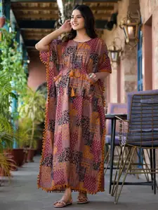 Aujjessa Ethnic Motifs Printed Batwing Sleeve Maternity Kaftan Maxi Dress