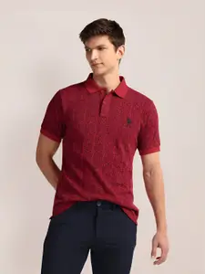 U.S. Polo Assn. Men Floral Printed Polo Collar Cotton Slim Fit T-Shirt