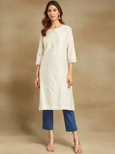 Fabindia Floral Embroidered Thread Work Cotton Silk Straight Kurta