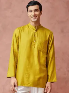 Fabindia Striped Woven Design Dobby Weave Mandarin Collar Straight Short Kurta