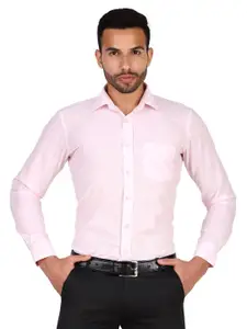DESIGN UP MEN PINK SOLID SLIM FIT COTTON LINEN FORMAL SHIRT