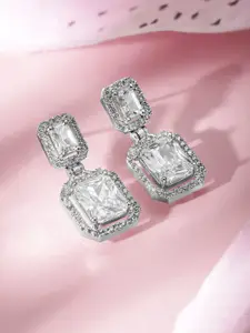 Rubans Rhodium Plated Crystal & AAA Cubic Zirconia Studded Premium Drop Earrings