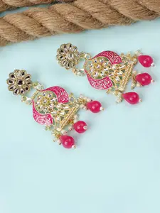 MODE MANIA Gold-Plated Kundan Contemporary Drop Earrings