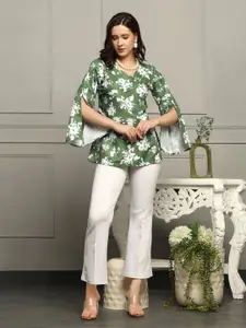 BAESD Floral Print Flared Sleeve Crepe Top