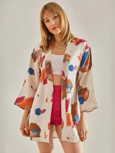 BIANCO LUCCI Mavi Printed Open Front Shrug