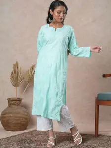 ADA Ethnic Motifs Embroidered Chikankari Cotton Straight Kurta