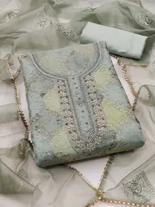 Peachmode Floral Embroidered Sequinned Organza Unstitched Dress Material