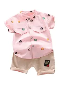 StyleCast x Revolte Boys Printed Short Sleeves Mandarin Collar Shirt with Shorts