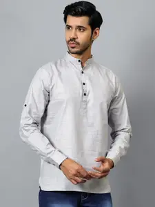 Yugnik Mandarin Collar Roll-Up Sleeves Pure Cotton Short Kurta