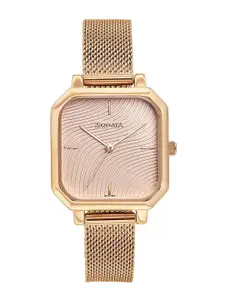 Sonata Women Brass Embellished Dial & Stainless Steel Straps Analogue Watch 87072WM02