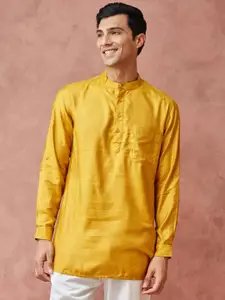 Fabindia Mandarin Collar Roll-Up Sleeves Straight Short Kurta