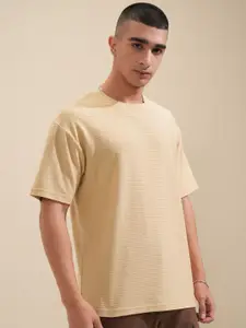 HIGHLANDER Men Solid Round Neck Cotton Oversized T-shirt