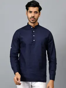 Yugnik Mandarin Collar Roll-Up Sleeves Pure Cotton Short Kurta