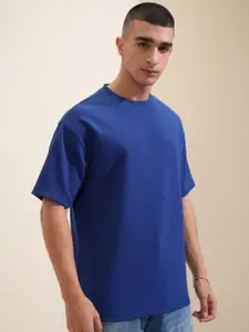 HIGHLANDER Men Solid Round Neck Cotton Oversized T-Shirt