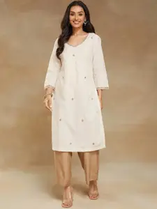 Fabindia Embroidered Thread Work Cotton Straight Kurta