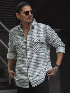 Powerlook Men Spread Collar Tartan Checked Cotton Casual Shirt