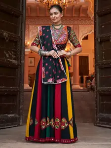 ODETTE Embroidered Mirror Work Semi-Stitched Lehenga & Ready to Wear Blouse With Dupatta