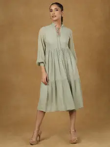 PowerSutra Women Tiered Tie-Up Neck Fit and Flare Dress