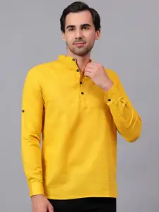 Yugnik Mandarin Collar Roll-Up Sleeves Pure Cotton Short Kurta