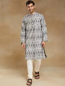 Fabindia Ethnic Motifs Printed Band Collar Cotton Kurta