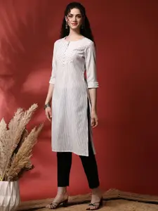Anouk Striped Notch Neck Pure Cotton Straight Kurta