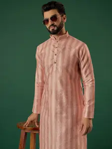 Anouk Striped woven design Sequinned Long regular sleeves Mandarin Collar Straight Kurta