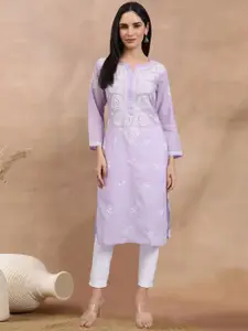 PARAMOUNT CHIKAN Women Embroidered Lucknowi Chikankari Cotton Kurta