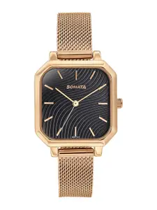 Sonata Women Brass Dial & Stainless Steel Bracelet Style Straps Analogue Watch 87072WM03